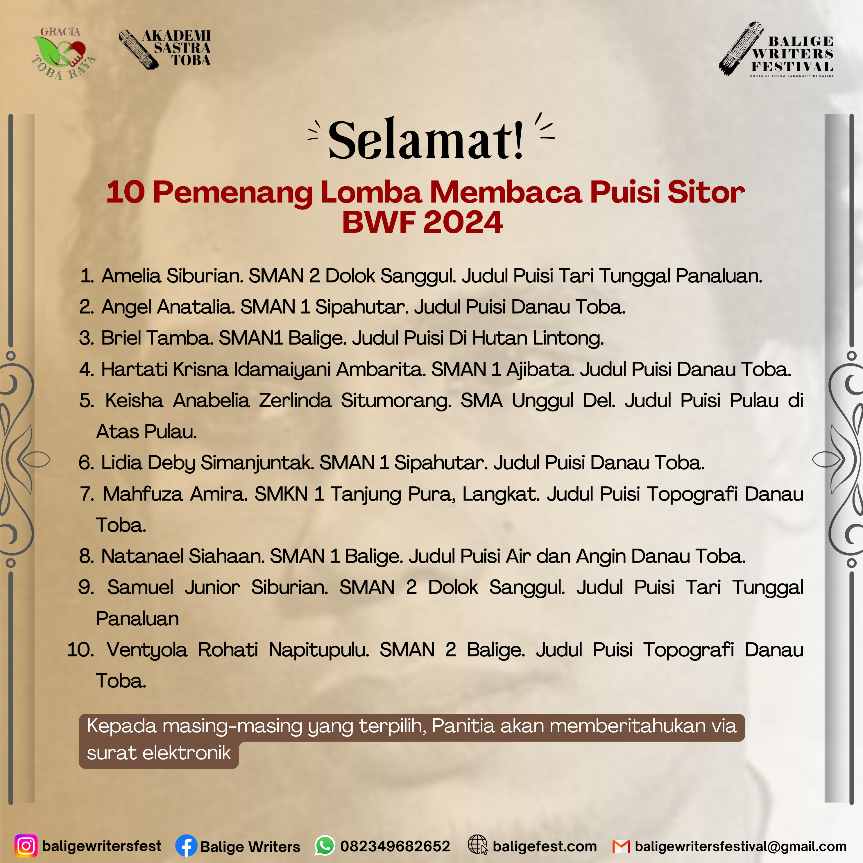 Selamat untuk 10 Emerging Writers yang terpilih ke BWF 2024.